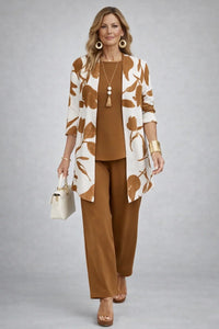 Henrietta | Caramel Leaf-Print Three-Piece Set