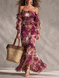 Rosine | Maxi Dress Off-Shoulder Antique Pink, Floral Pattern