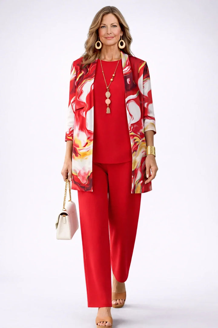 Theodora | Red Swirl-Print Three-Piece Outfit