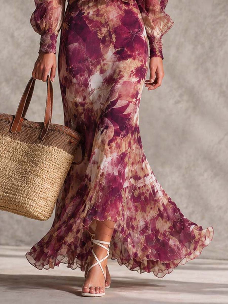 Rosine | Maxi Dress Off-Shoulder Antique Pink, Floral Pattern