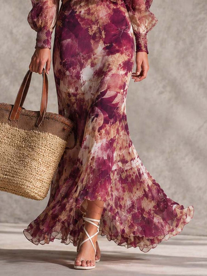 Rosine | Maxi Dress Off-Shoulder Antique Pink, Floral Pattern