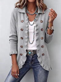 Eloísa | Grey Marl Knit Jacket with Ruffle Details