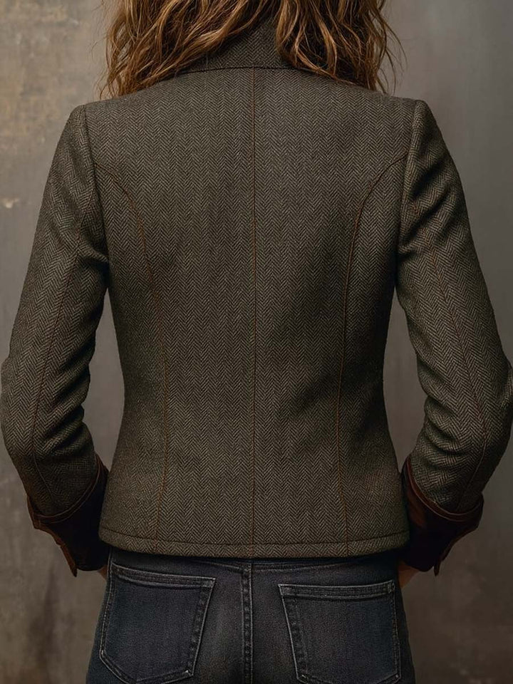 Honorine | Vintage Chevron Blazer with Contrasting Piping