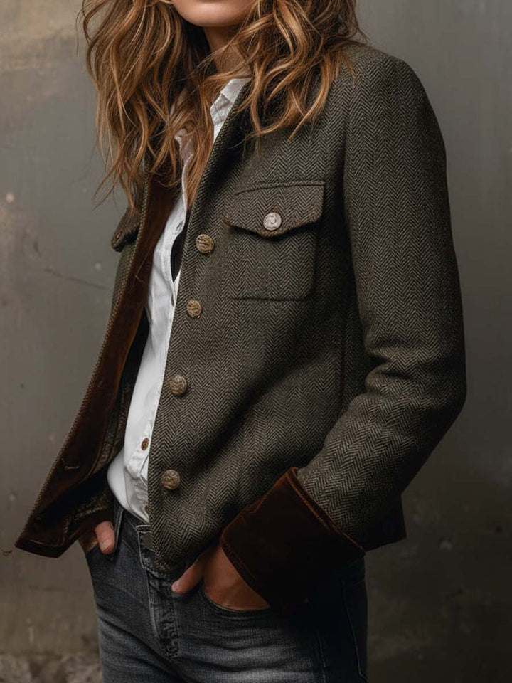 Honorine | Vintage Chevron Blazer with Contrasting Piping