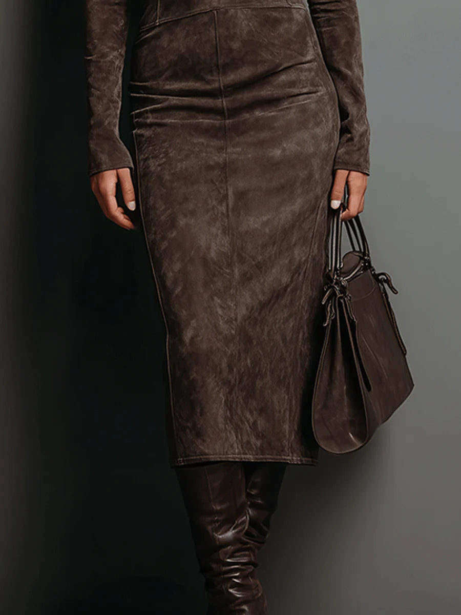 Lorène | Long Brown Midi Dress