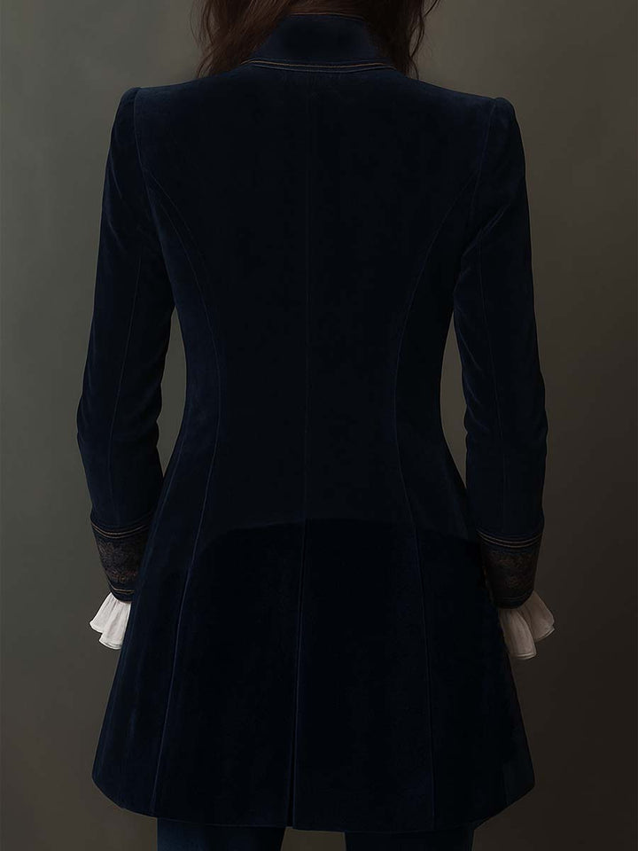 Athénaïs | Vintage Embroidered Long Navy Blue Jacket