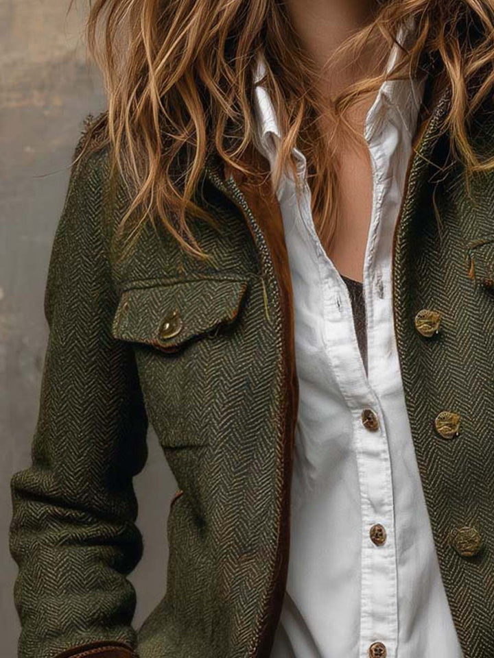 Honorine | Vintage Chevron Blazer with Contrasting Piping