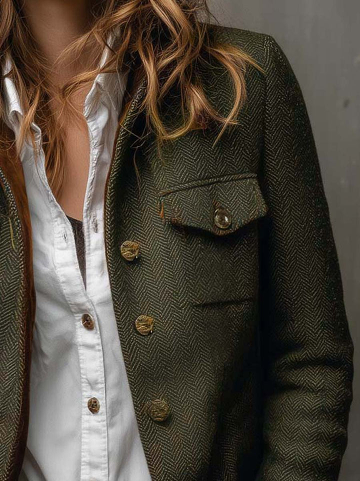 Honorine | Vintage Chevron Blazer with Contrasting Piping