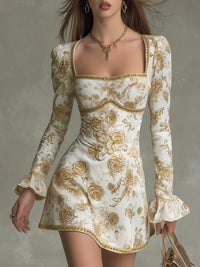 Rosalinde | Mini Dress in Velvet, Vintage Rose Print