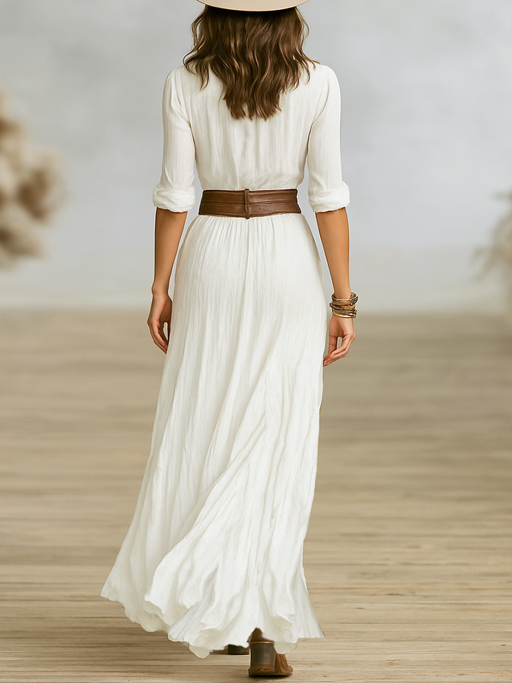 Aurore | Long Linen Dress with Reversed Collar