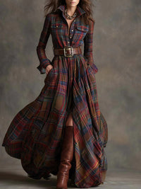 Béatrice | Long Plaid Dress with Belt