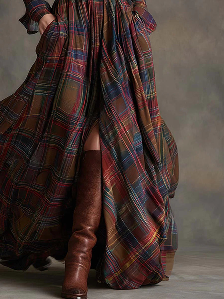 Béatrice | Long Plaid Dress with Belt