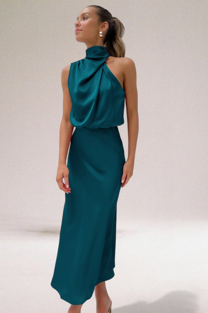 Elegant Satin Halter Maxi Dress