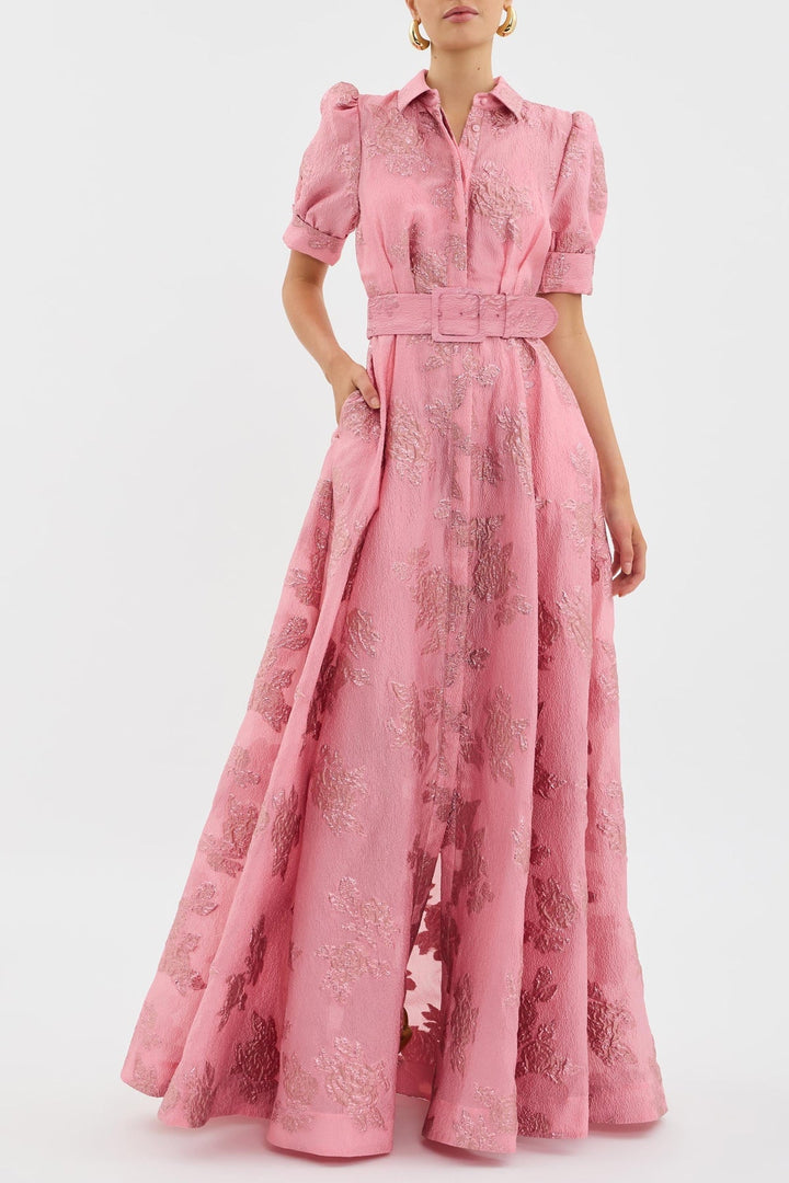 Elegant Floral Puff Sleeve Midi Dress