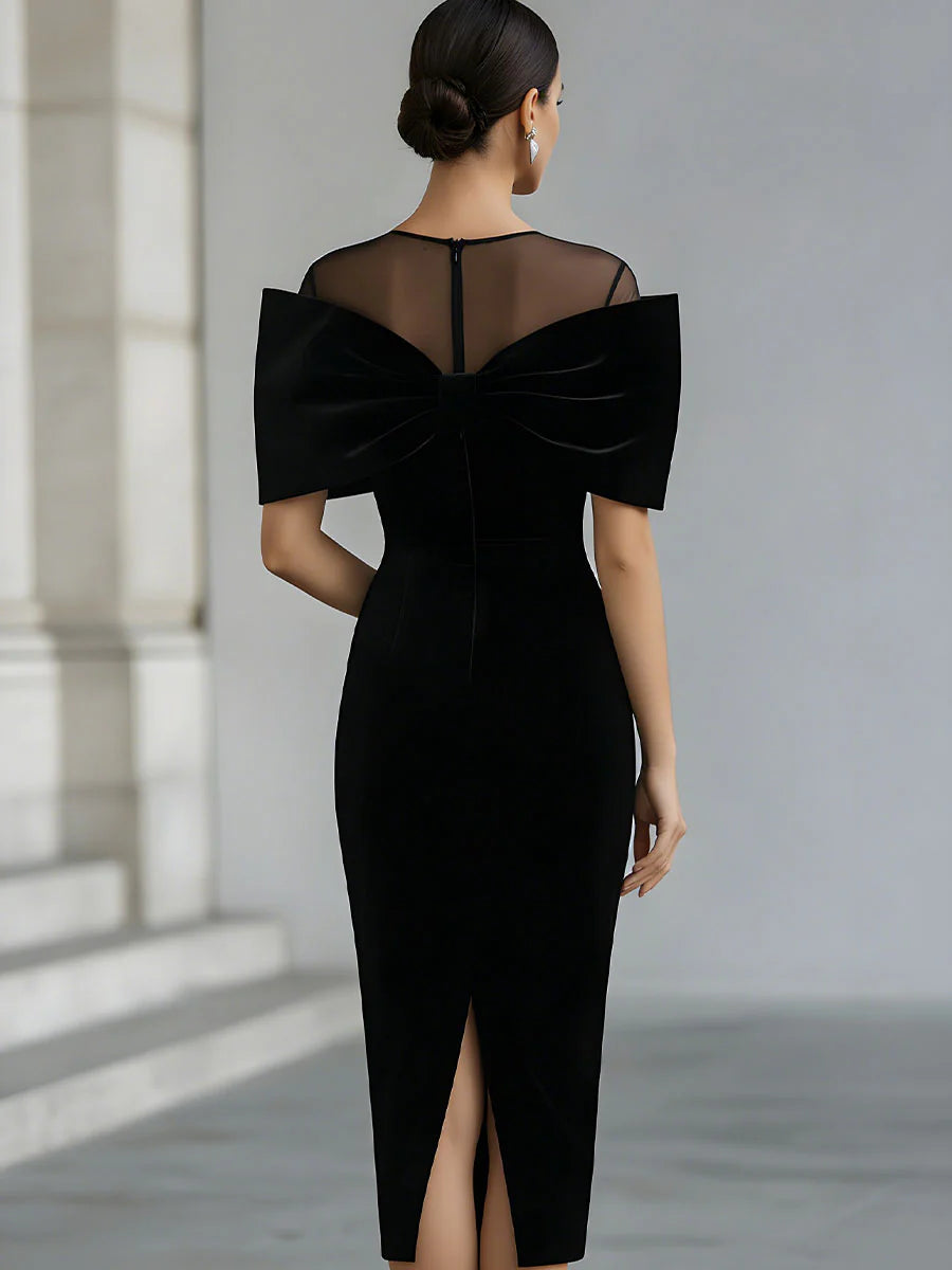 Elegant Velvet Bow Midi Dress