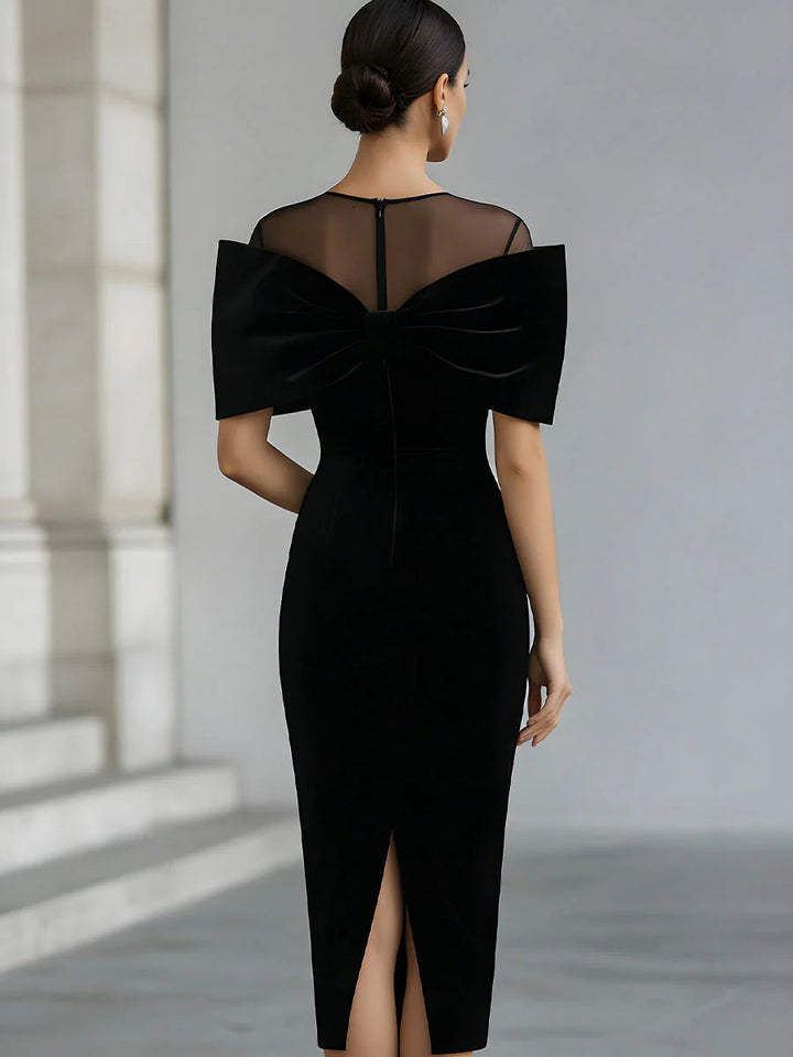 Elegant Velvet Bow Midi Dress