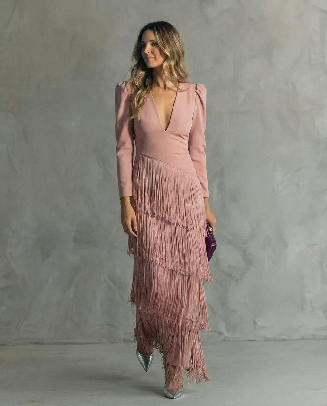 Elegant Fringe Sleeve Midi Dress