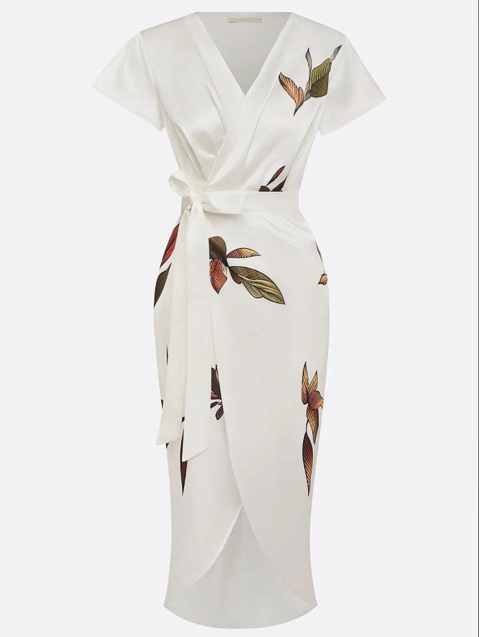 Elegant Botanical Wrap Dress
