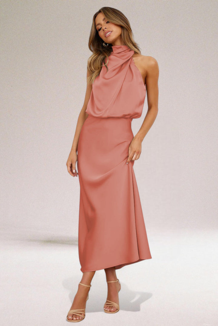 Elegant Satin Halter Maxi Dress