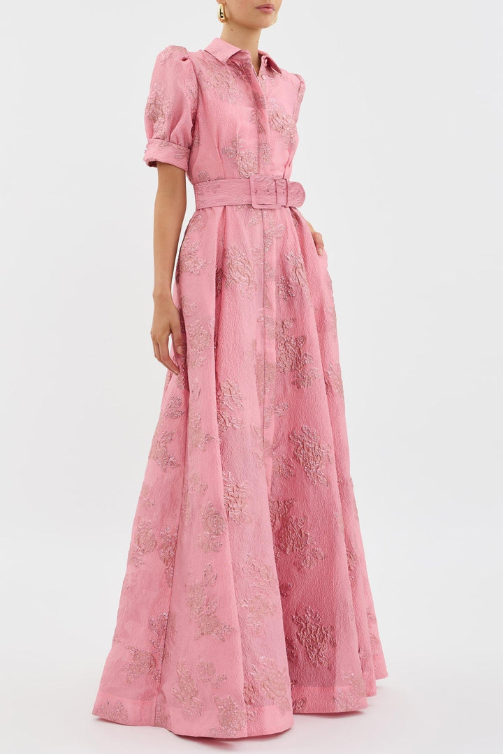 Elegant Floral Puff Sleeve Midi Dress