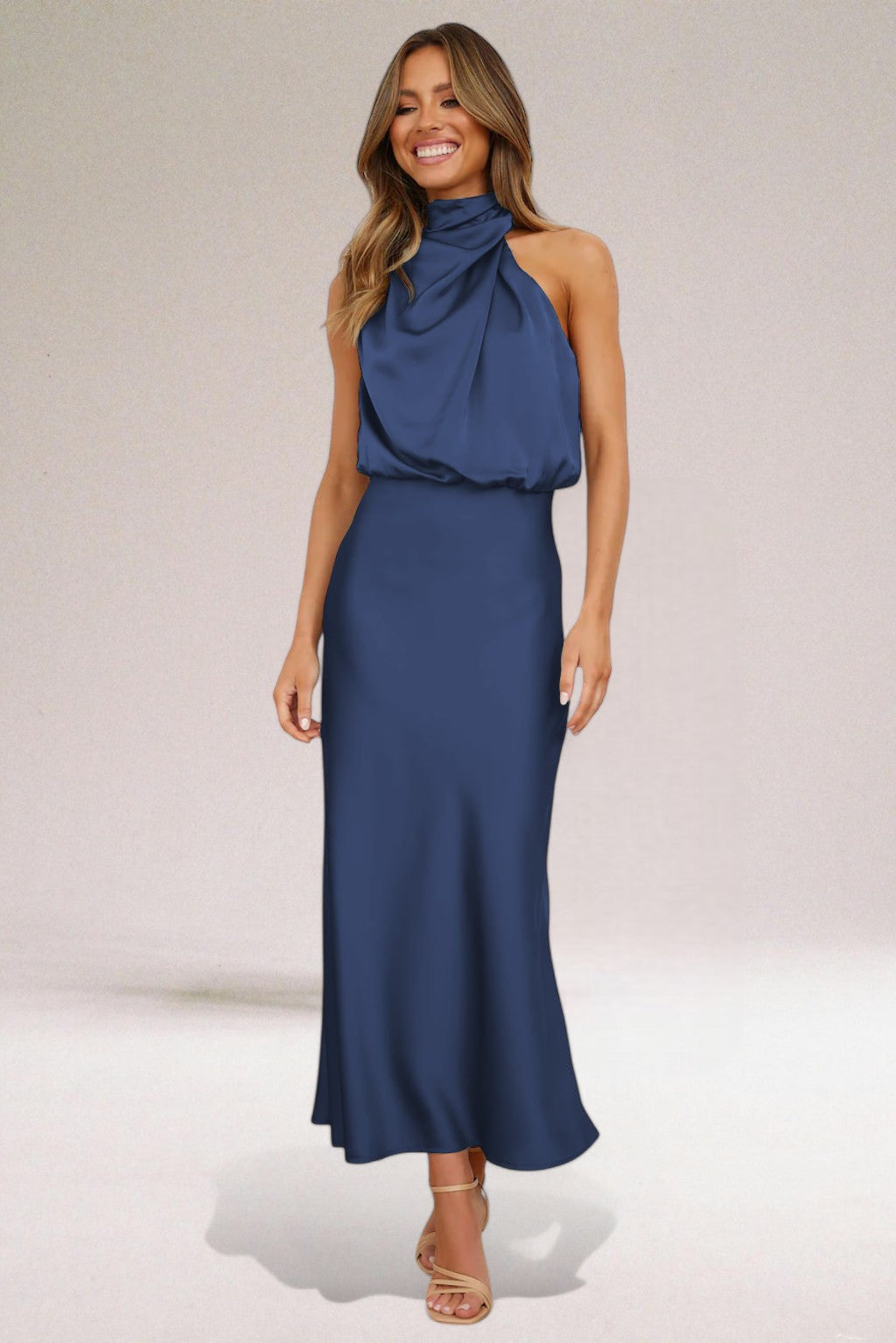 Elegant Satin Halter Maxi Dress