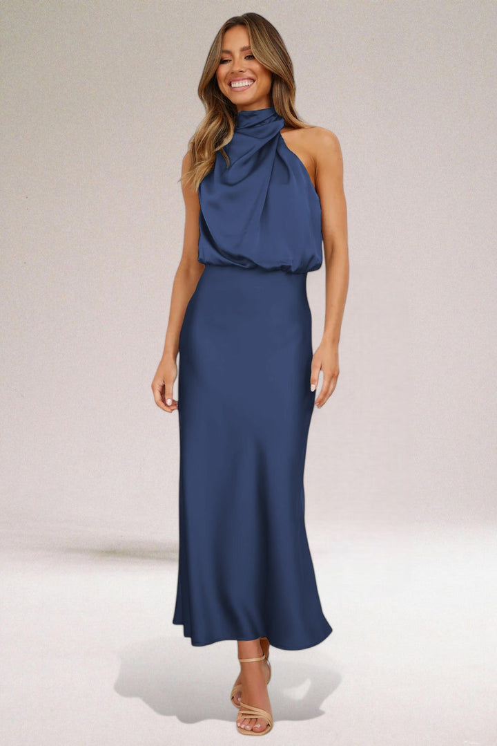 Elegant Satin Halter Maxi Dress