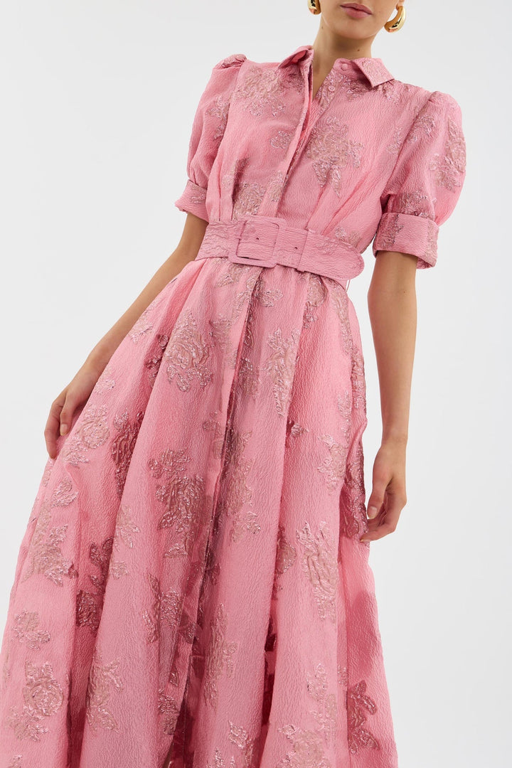 Elegant Floral Puff Sleeve Midi Dress