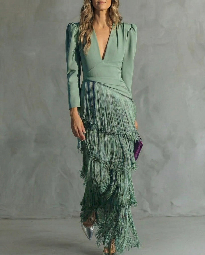 Elegant Fringe Sleeve Midi Dress