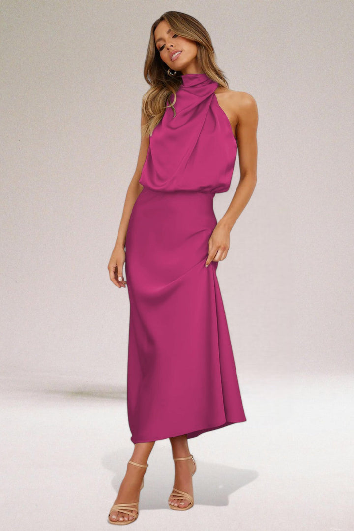 Elegant Satin Halter Maxi Dress