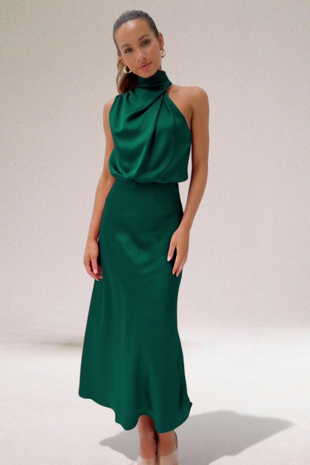 Elegant Satin Halter Maxi Dress
