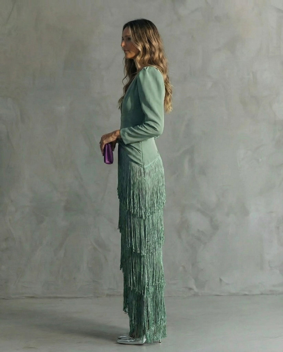 Elegant Fringe Sleeve Midi Dress