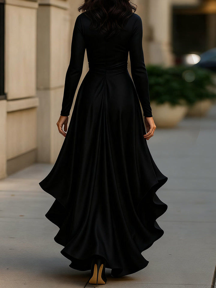 Elegant Satin Ruffle Maxi Dress