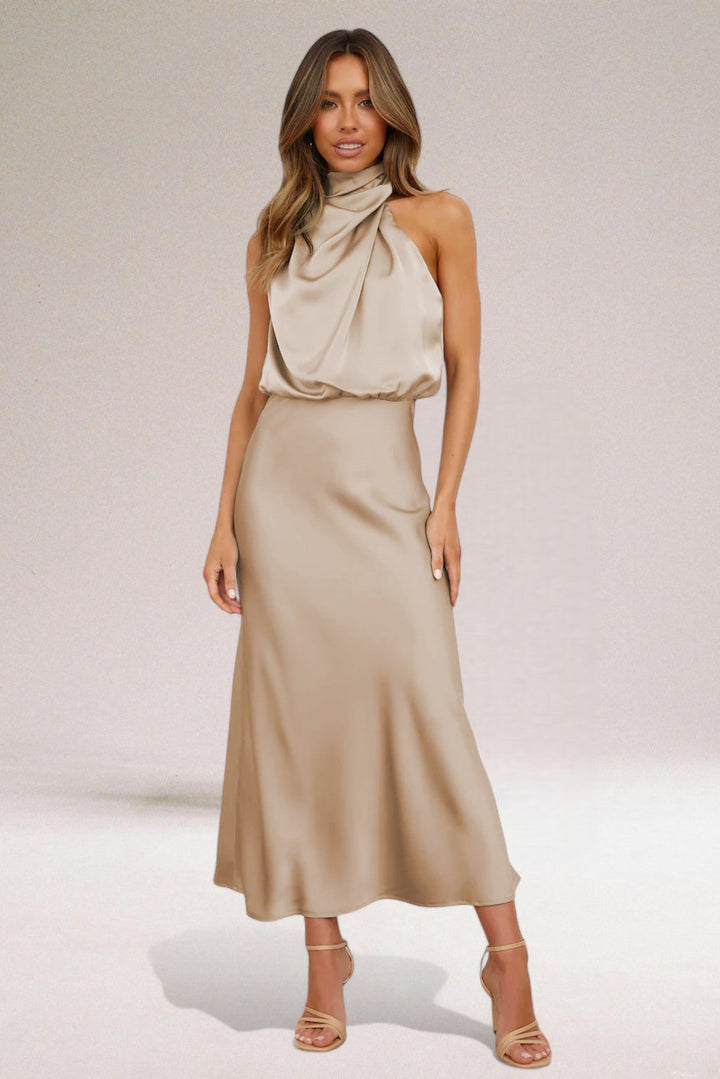 Elegant Satin Halter Maxi Dress