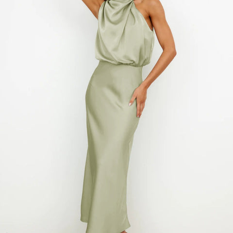 Elegant Satin Halter Maxi Dress