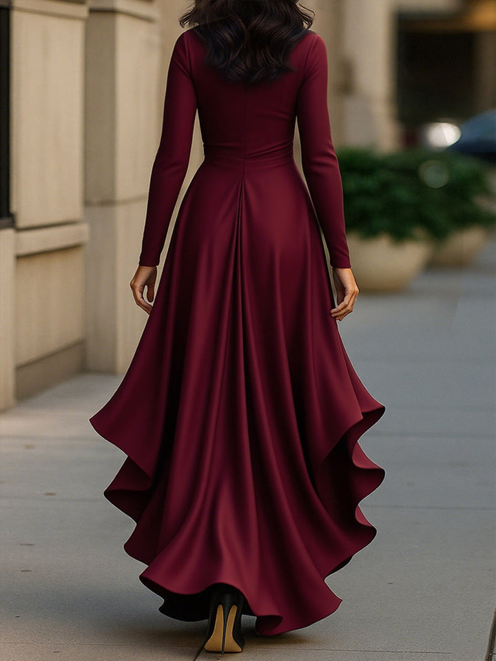 Elegant Satin Ruffle Maxi Dress
