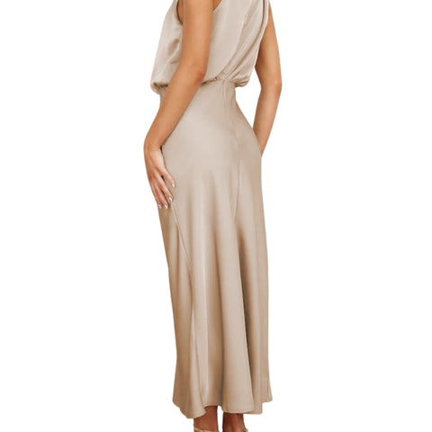 Elegant Satin Halter Maxi Dress