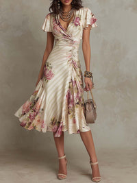 Vintage Floral Satin Midi Dress