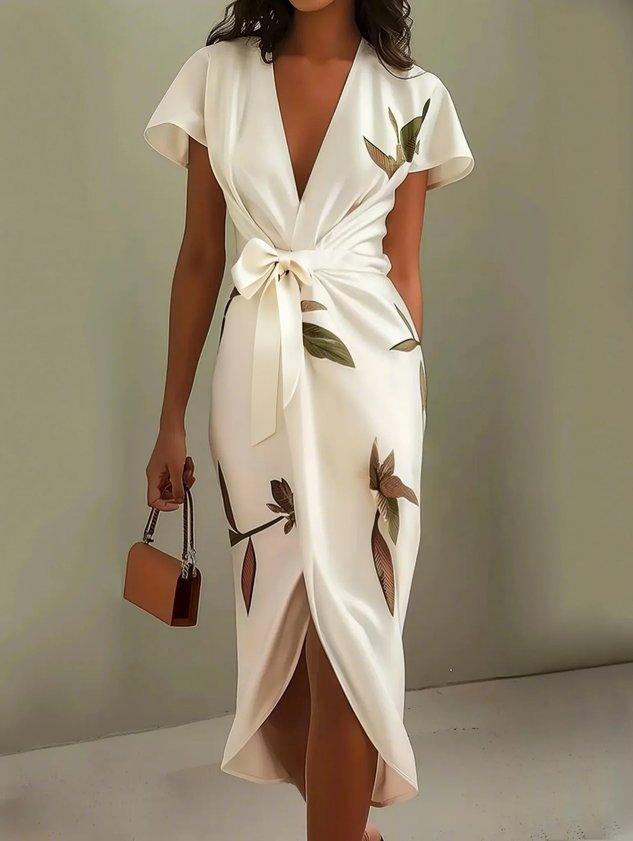 Elegant Botanical Wrap Dress