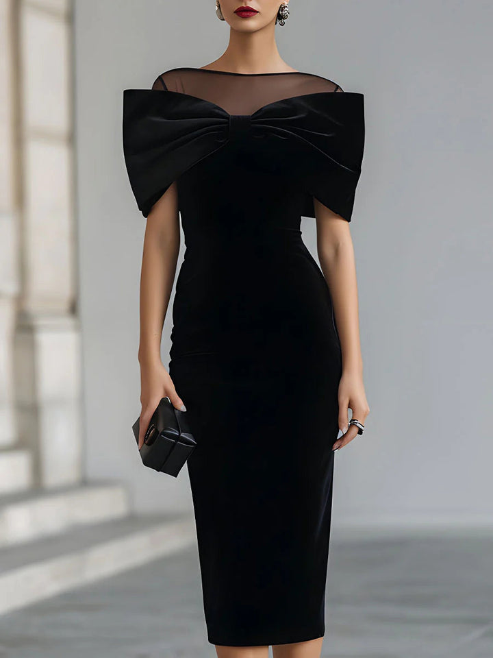 Elegant Velvet Bow Midi Dress