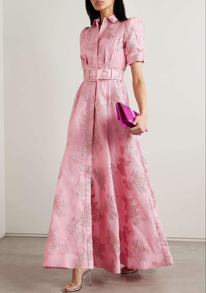 Elegant Floral Puff Sleeve Midi Dress