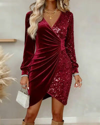 Shimmering V-Neck Wrap Midi Dress