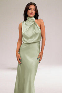 Elegant Satin Halter Maxi Dress