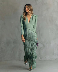 Elegant Fringe Sleeve Midi Dress