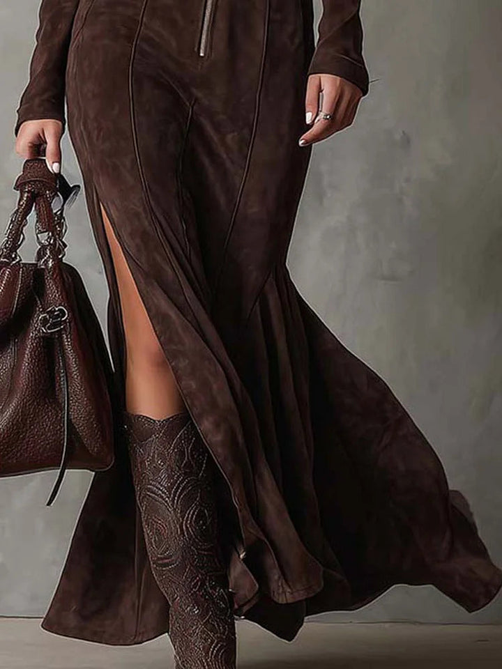 Marceline | Long Brown Dress with Belt