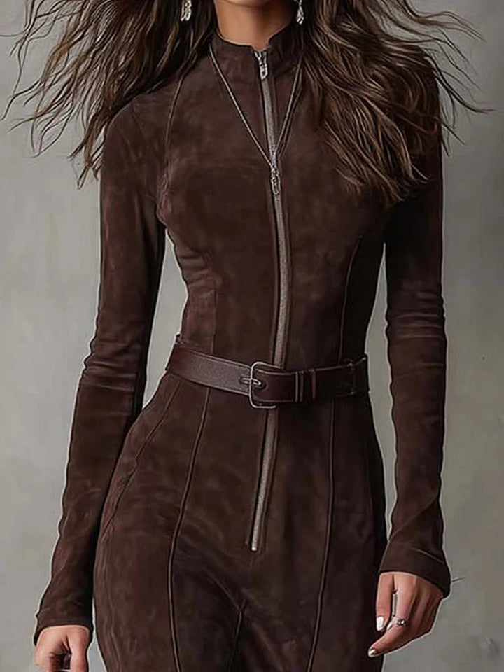 Marceline | Long Brown Dress with Belt