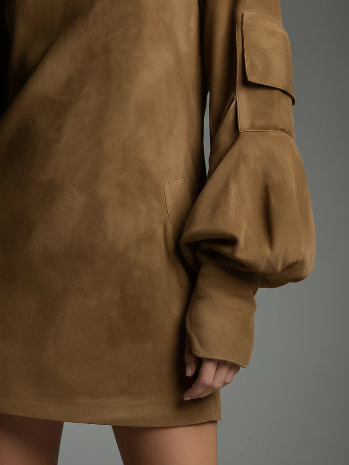 Bibiane | Oversized Faux Suede Mini Dress with High Neck