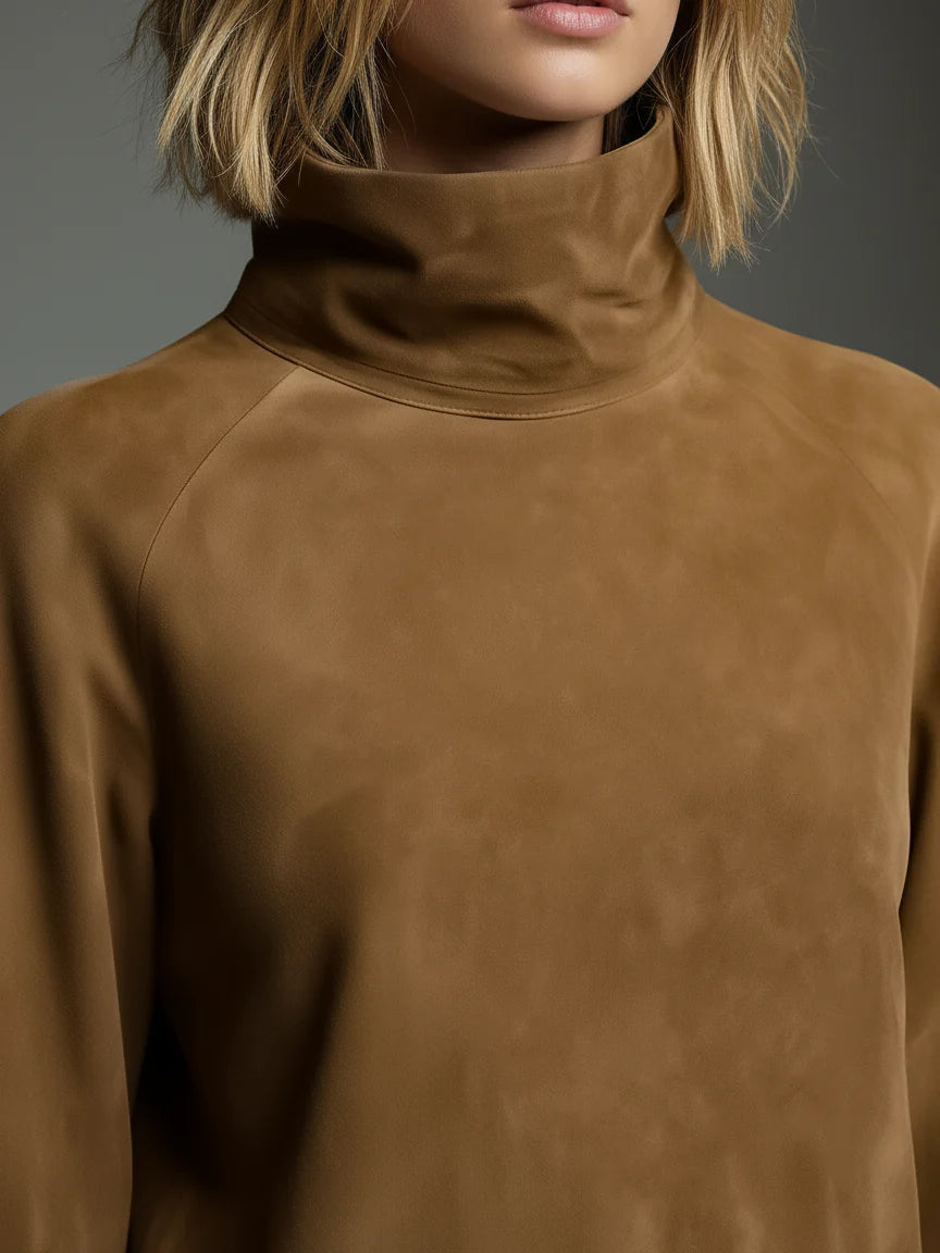 Bibiane | Oversized Faux Suede Mini Dress with High Neck