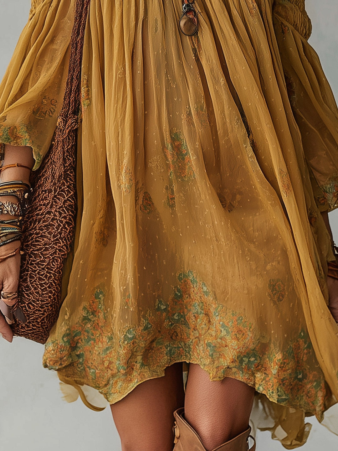 Giunchiglia | Yellow Floral Mini Dress, Off-Shoulder