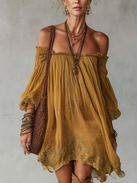 Giunchiglia | Yellow Floral Mini Dress, Off-Shoulder