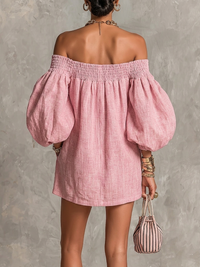 Violette | Off-the-Shoulder Pink Mini A-Line Dress with Lantern Sleeves